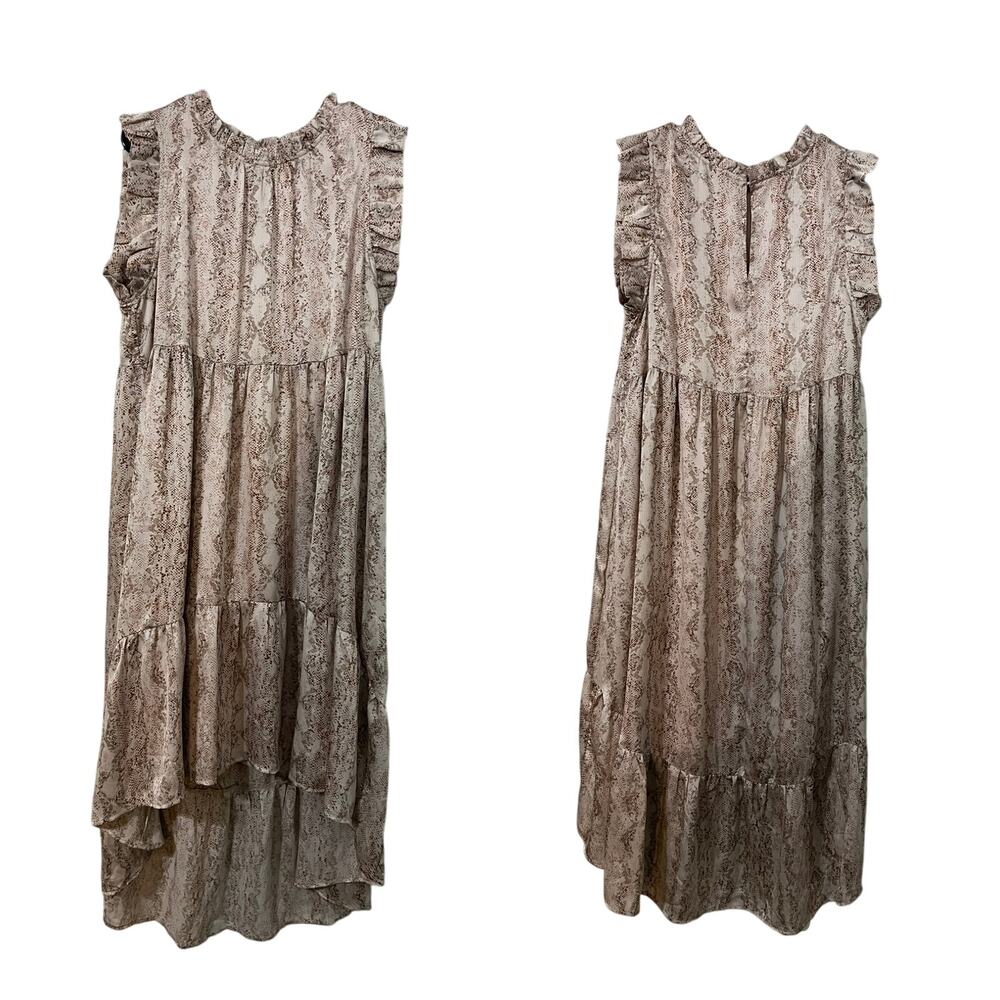Karlie Taupe/Mauve Snake Print Midi Ruffle Dress … - image 1
